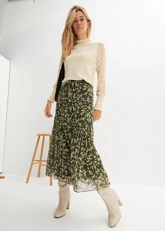 Maxi rok, Kleur: goud-olijfgroen-donkerkaki gebloemd