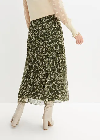 Maxi rok, Kleur: goud-olijfgroen-donkerkaki gebloemd