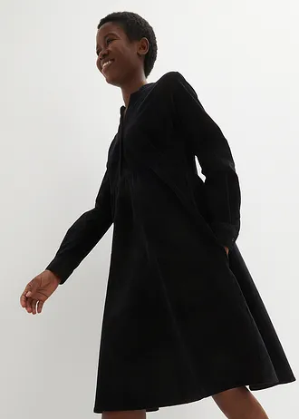 Midi jurk van katoen-corduroy, Kleur: zwart