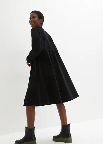 Midi jurk van katoen-corduroy, Kleur: zwart