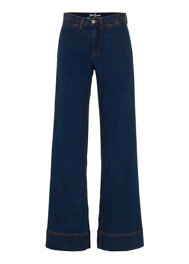 Wide leg comfort stretch jeans, mid waist, Kleur: nachtblauw denim