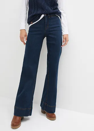 Pohodlné strečové džíny Wide Leg, Mid Waist, barva: nočně modrý denim