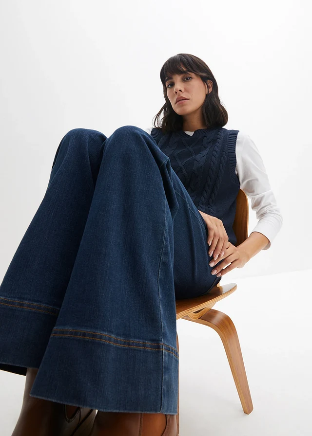 Wide leg comfort stretch jeans, mid waist • nachtblauw denim • product-page.page-title-suffix