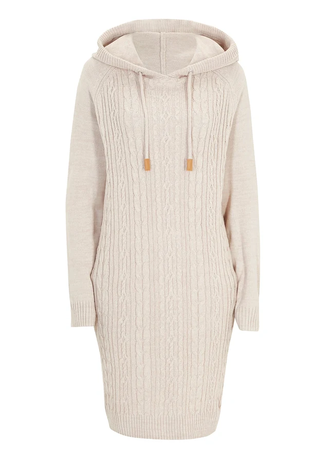 Robe en maille à capuche avec torsades