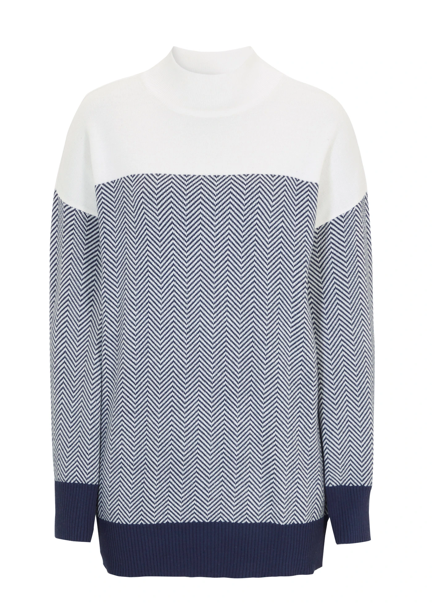 Pull long décontracté • écru-bleu foncé graphique • Boutique bonprix