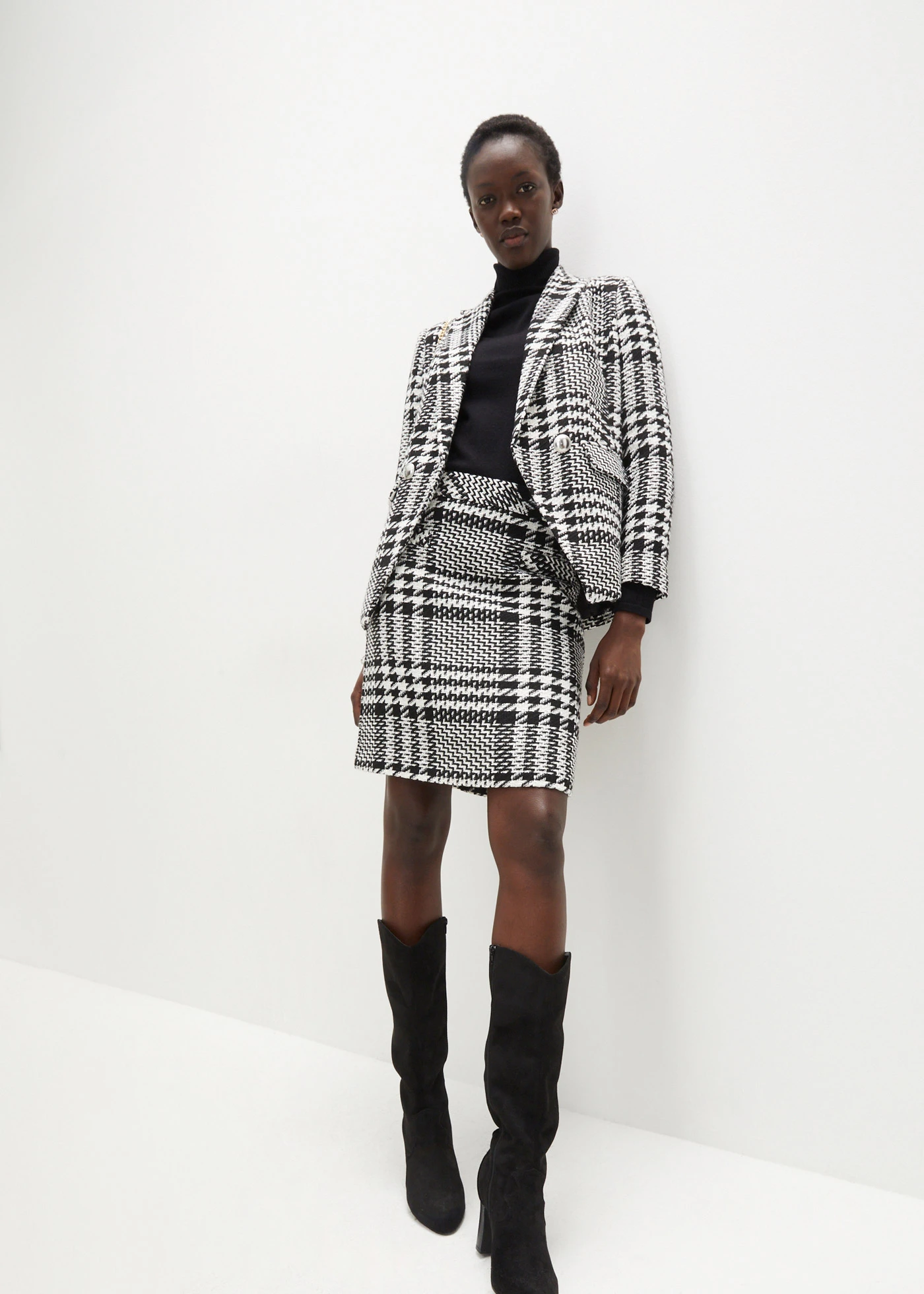 Sukně z měkké příze buklé • černá -přírodní bílá kostkované • bonprix obchod