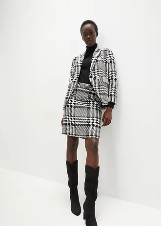 Sukně z měkké příze buklé, barva: černá -přírodní bílá kostkované