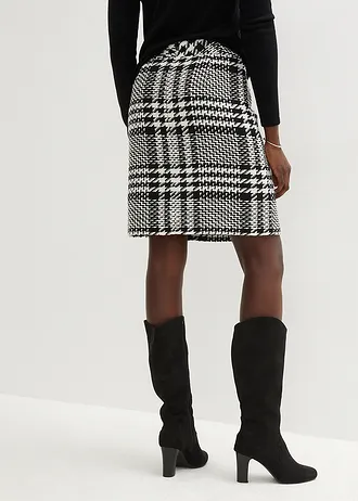 Sukně z měkké příze buklé, barva: černá -přírodní bílá kostkované