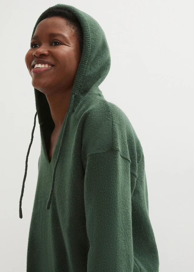 Pull en maille à col V et capuche • vert foncé • product-page.page-title-suffix