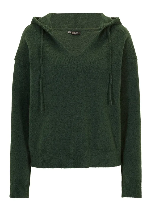 Pletený pulóver s výstrihom do V a kapucňou Pletený pulóver s výstrihom do V a kapucňou