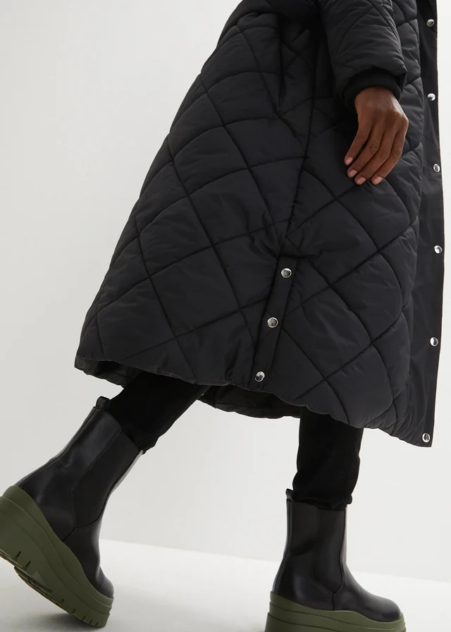 Lange, gewatteerde jas met sjaalkraag • zwart • product-page.page-title-suffix