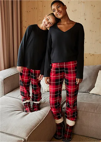 Kinderen pyjamabroek en 2 shirts met biologisch katoen (3-dlg. set) • rood-zwart-wit geruit • bonprix online shop