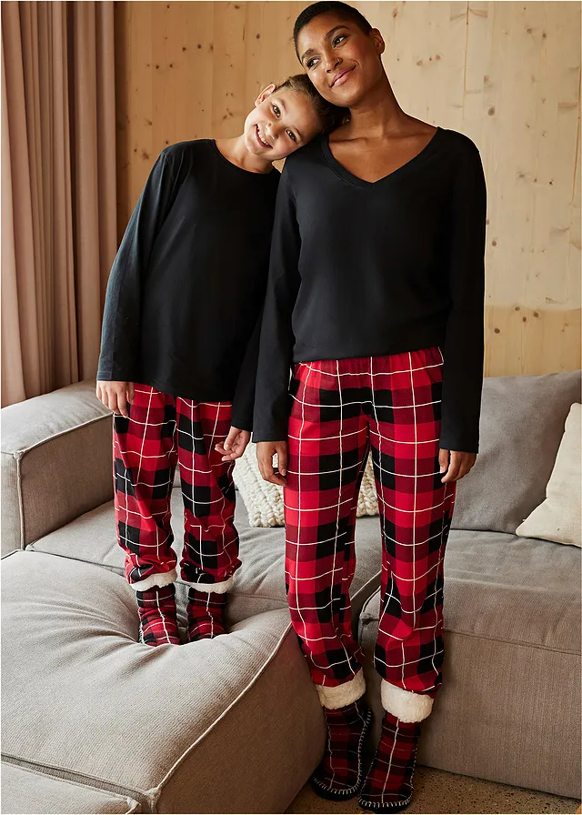 Kinder pyjama van biologisch katoen (3-dlg. set), Kleur: rood-zwart-wit geruit