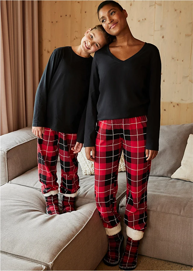 Pyjama 100% coton (ens. 3 pces), Couleur: rouge/noir/blanc carreaux