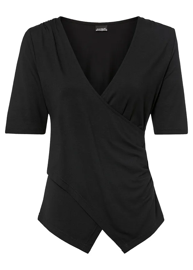 Shirt in een zachte viscosemix, Kleur: zwart