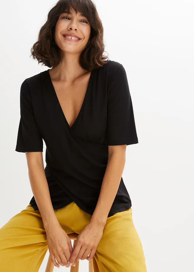 Shirt in een zachte viscosemix, Kleur: zwart
