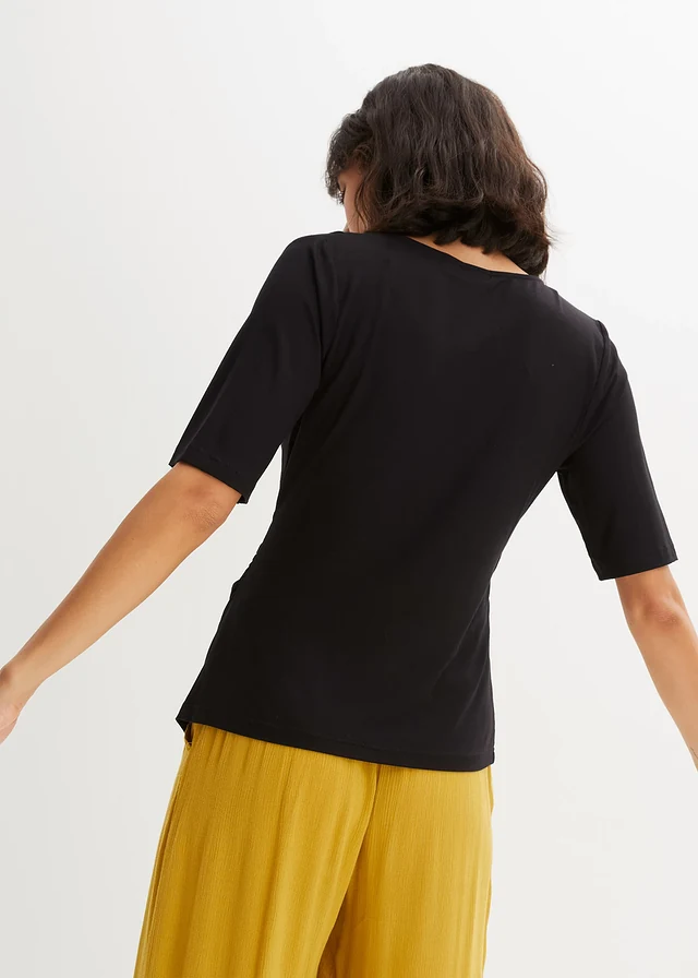 Shirt in een zachte viscosemix, Kleur: zwart