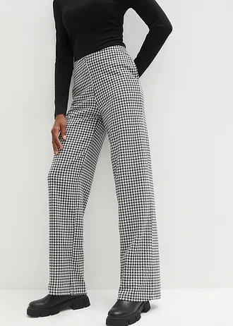 Pantaloni pepit cu stretch, wide leg • negru/alb cadrilat • magazin bonprix