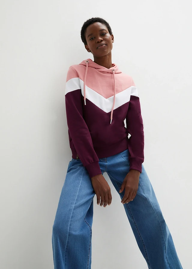Sweat-shirt à capuche et grand col, Couleur: sureau