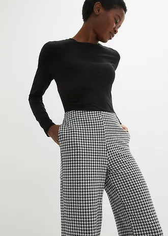 Pantaloni pepit cu stretch, wide leg • negru/alb cadrilat • magazin bonprix