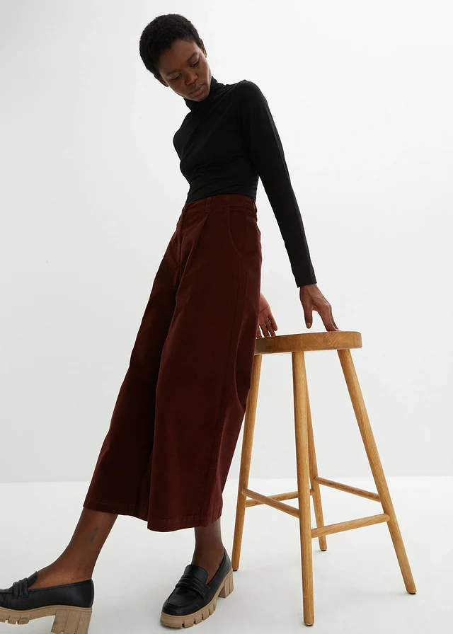 Jupe-culotte en velours côtelé stretch avec taille haute confortable, longueur 7/8 • marron café • product-page.page-title-suffix
