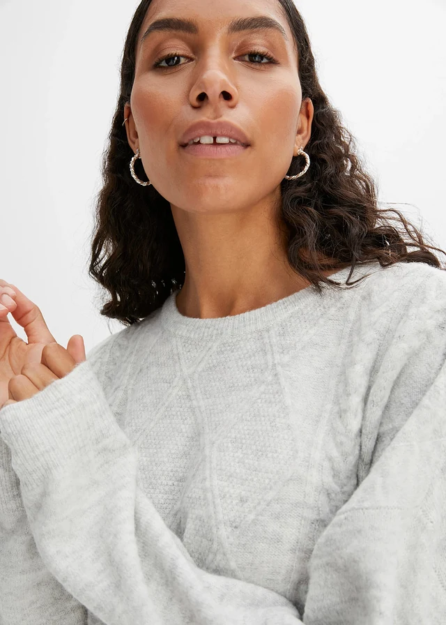 Pull oversize en maille torsadée • gris clair chiné • product-page.page-title-suffix