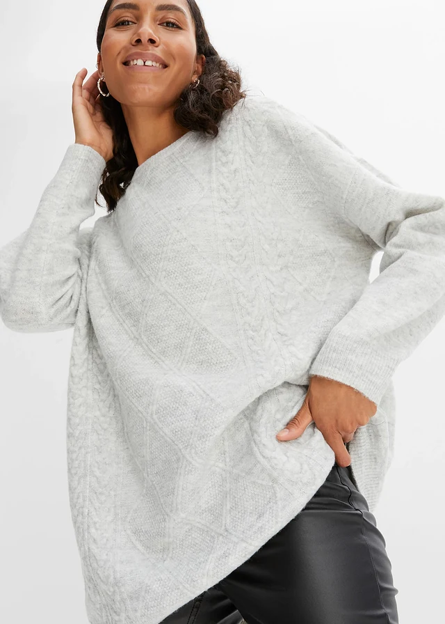 Oversized trui met kabelpatroon • lichtgrijs gemêleerd • product-page.page-title-suffix