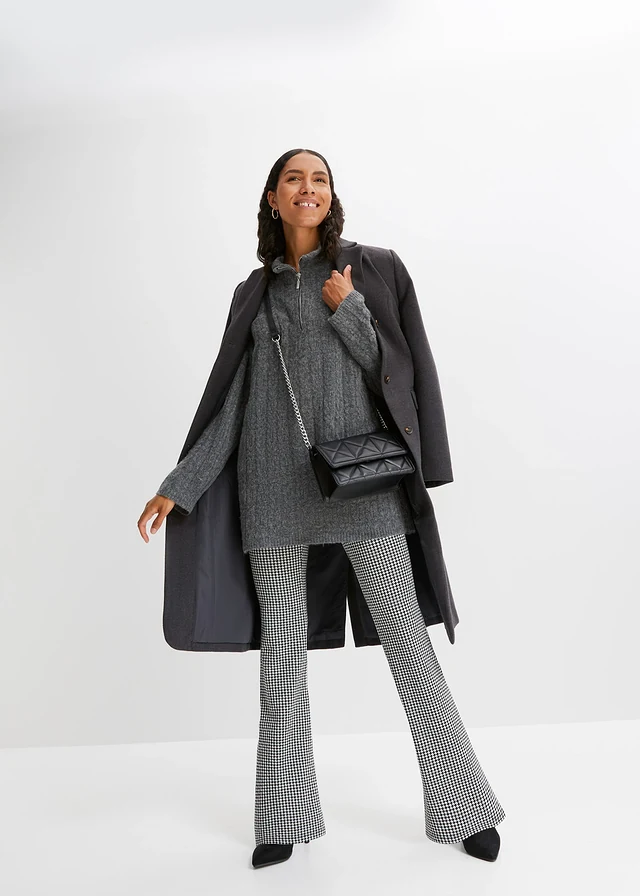 Pull long en maille torsadée, Couleur: anthracite chiné