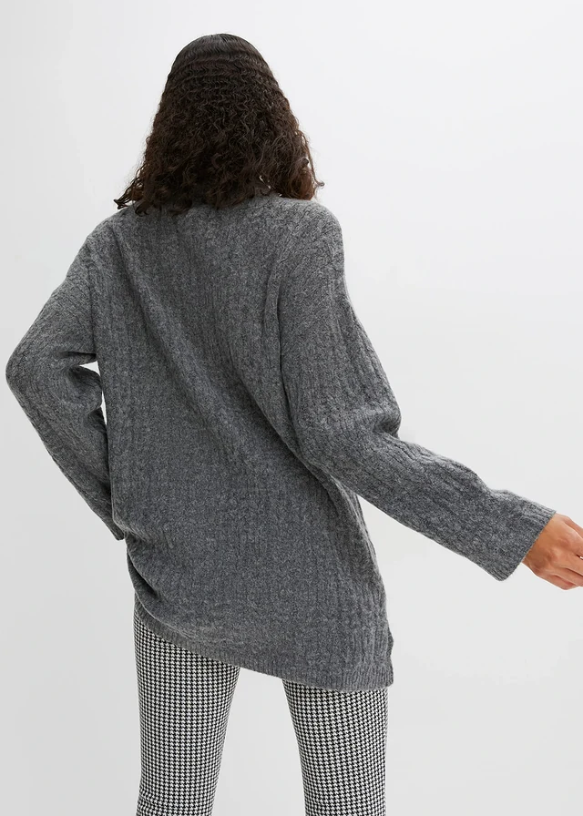 Pull long en maille torsadée, Couleur: anthracite chiné