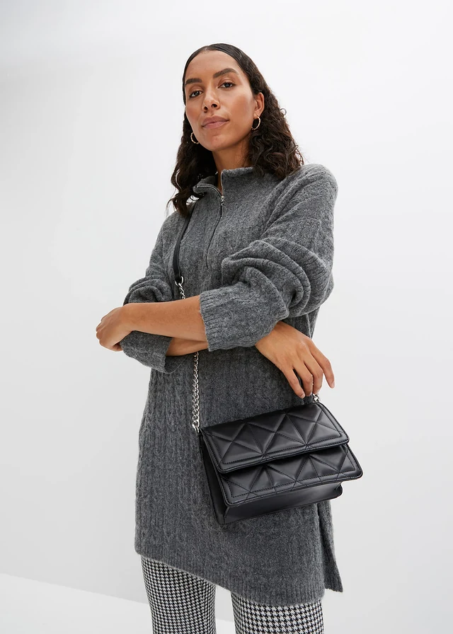 Pull long en maille torsadée, Couleur: anthracite chiné
