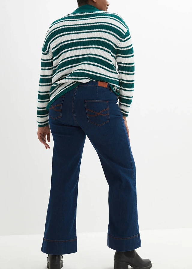 Jean large taille mi-haute, stretch confort, Couleur: bleu nuit denim