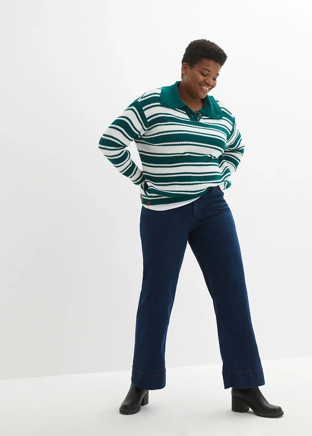 Jean large taille mi-haute, stretch confort, Couleur: bleu nuit denim