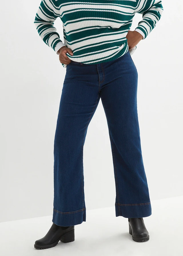 Jean large taille mi-haute, stretch confort, Couleur: bleu nuit denim