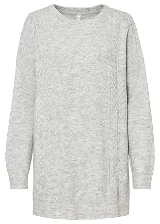 Oversize svetr s copánkovým vzorem, barva: světle šedý melír