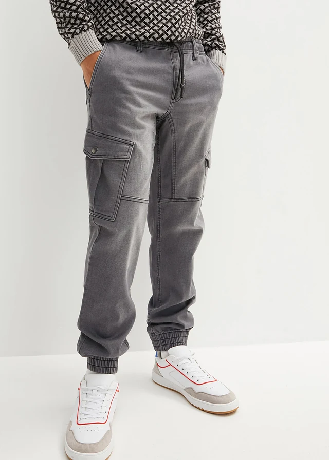 Regular fit jogging jeans met elastische tailleband, straight • grey denim • product-page.page-title-suffix