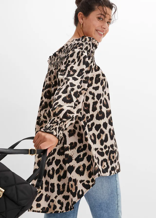Blouse plus longue derrière • beige craie/marron léopard • product-page.page-title-suffix