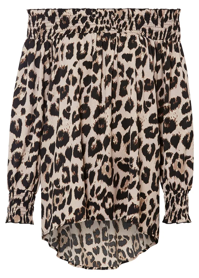 Blouse plus longue derrière • beige craie-marron léopard • Boutique bonprix