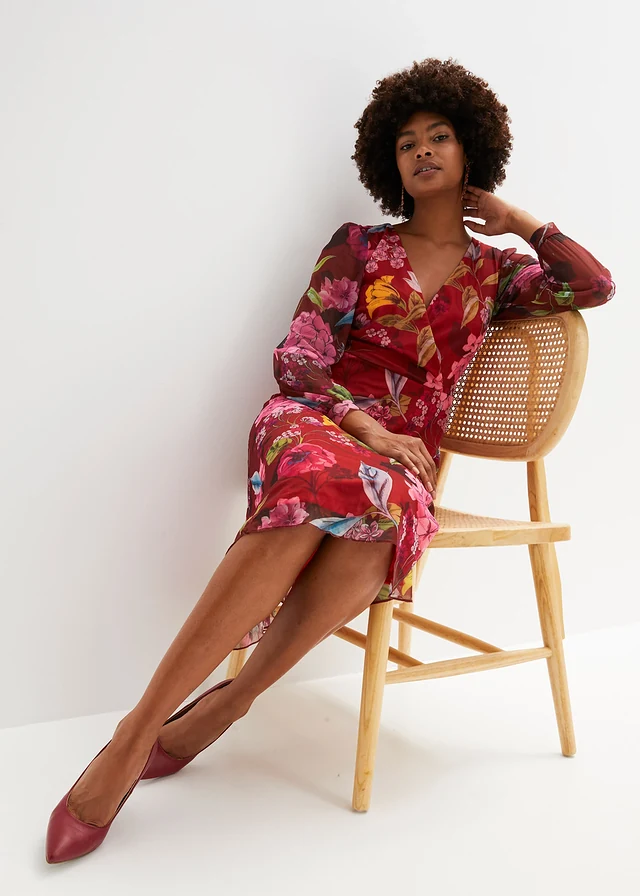 Midi jurk, Kleur: bordeaux-pink
