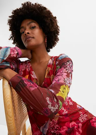 Robe midi en mesh • bordeaux-fuchsia floral • Boutique bonprix