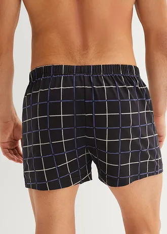 Volné žerzejové boxerky z bavlny (3 ks v balení) • černo-modrá kostka + černá • bonprix obchod