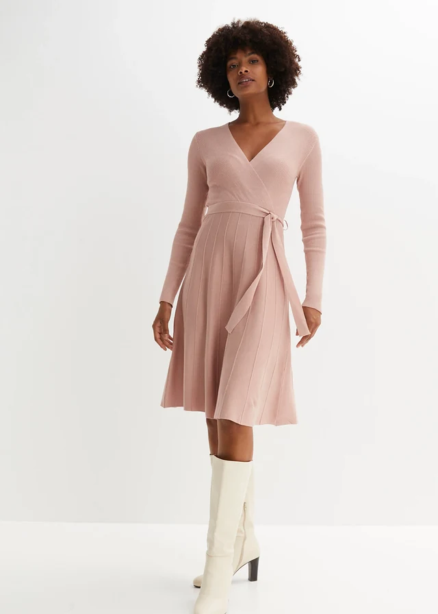 Robe en maille de viscose mélangée, Couleur: rose