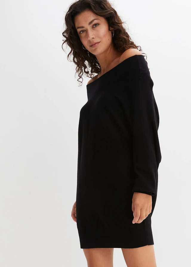 Off shoulder trui, Kleur: zwart