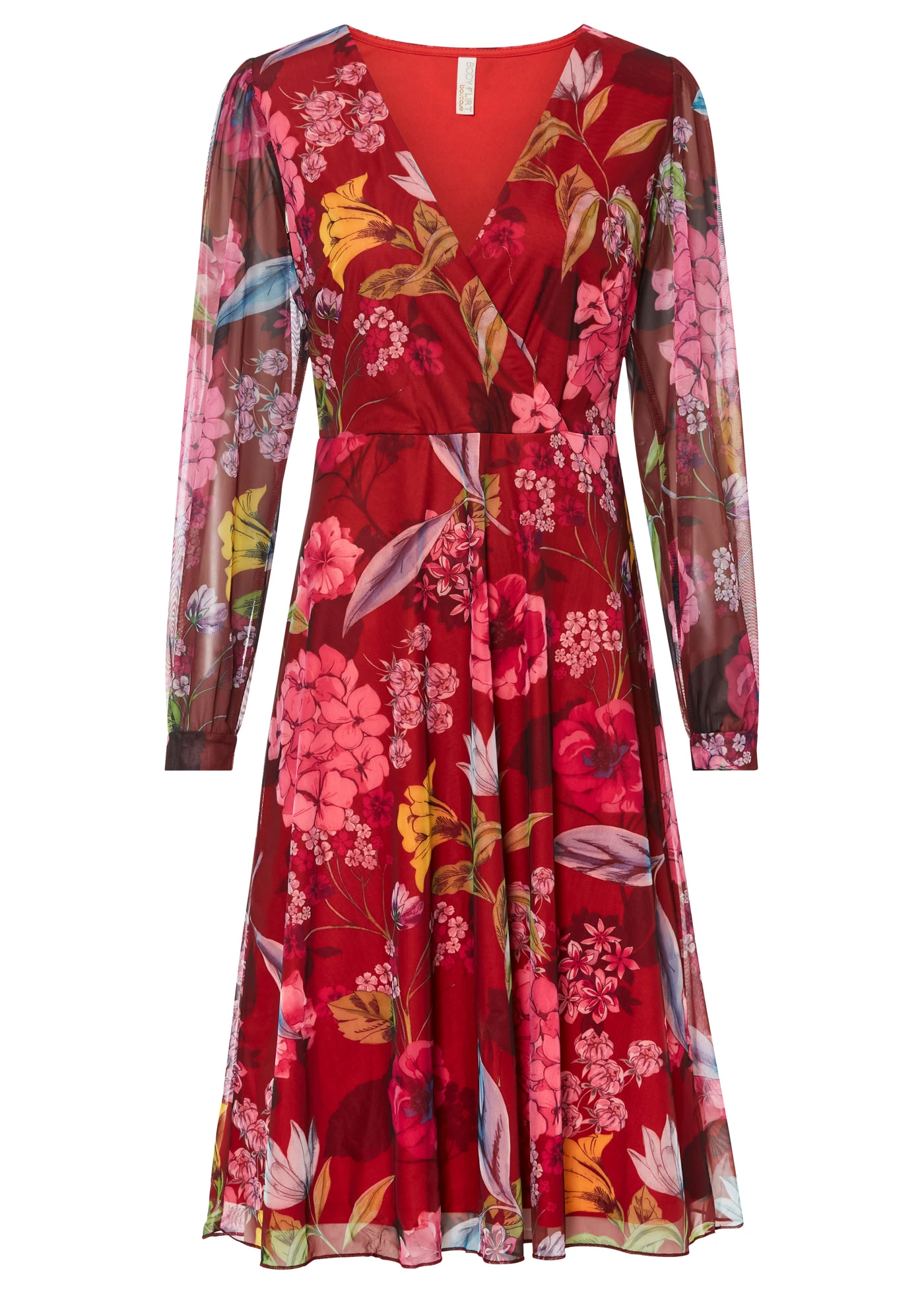 Rochie midi din mesh • bordo/pink floral • magazin bonprix