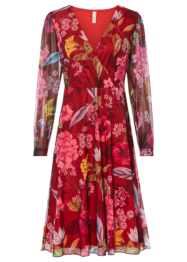 Robe midi en mesh • bordeaux-fuchsia floral • Boutique bonprix