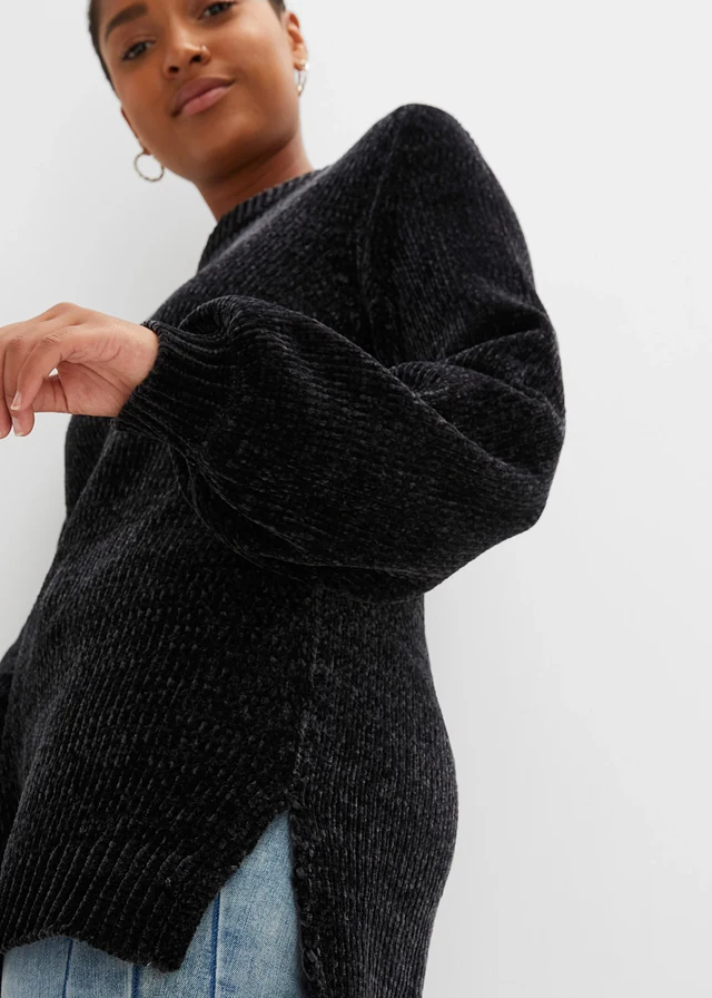 Pull long en maille chenille • noir • product-page.page-title-suffix