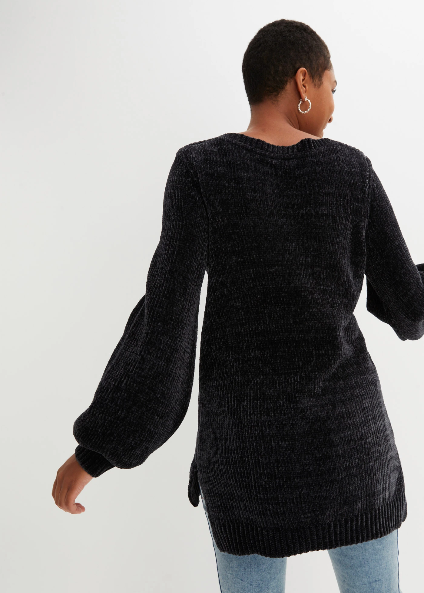 Pull long en maille chenille • noir • Boutique bonprix