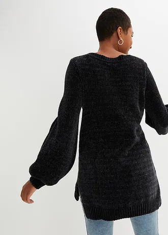 Pull long en maille chenille • noir • Boutique bonprix