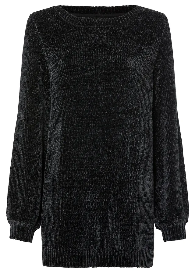 Pull long en maille chenille • noir • Boutique bonprix