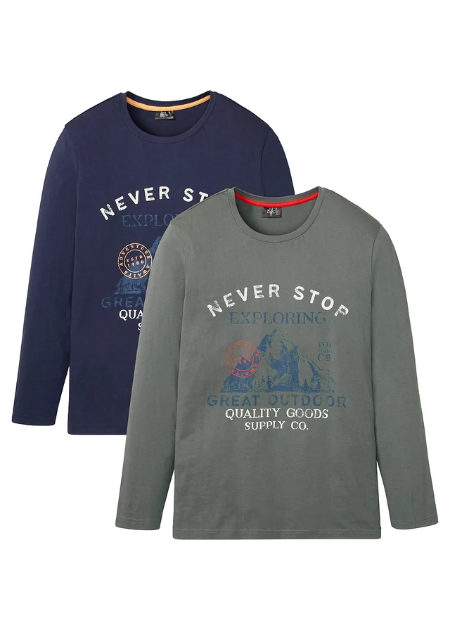 Shirt z długim rękawem (2 szt.) - Bonprix