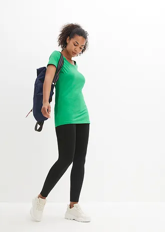 Lot de 2 T-shirts longs avec inscription, Couleur: vert gazon+noir